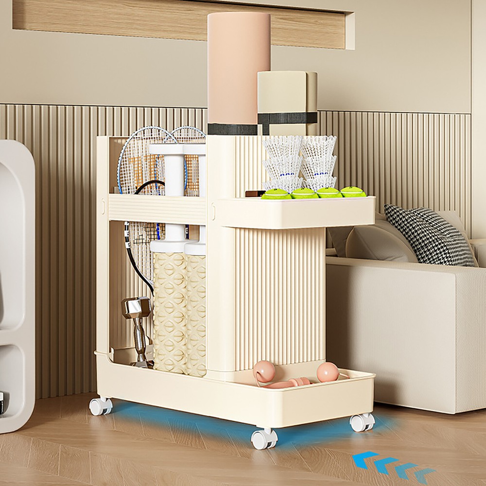 Multi-functional Storage Stand w/Wheels Rolling Workout Equipment Storage Rack