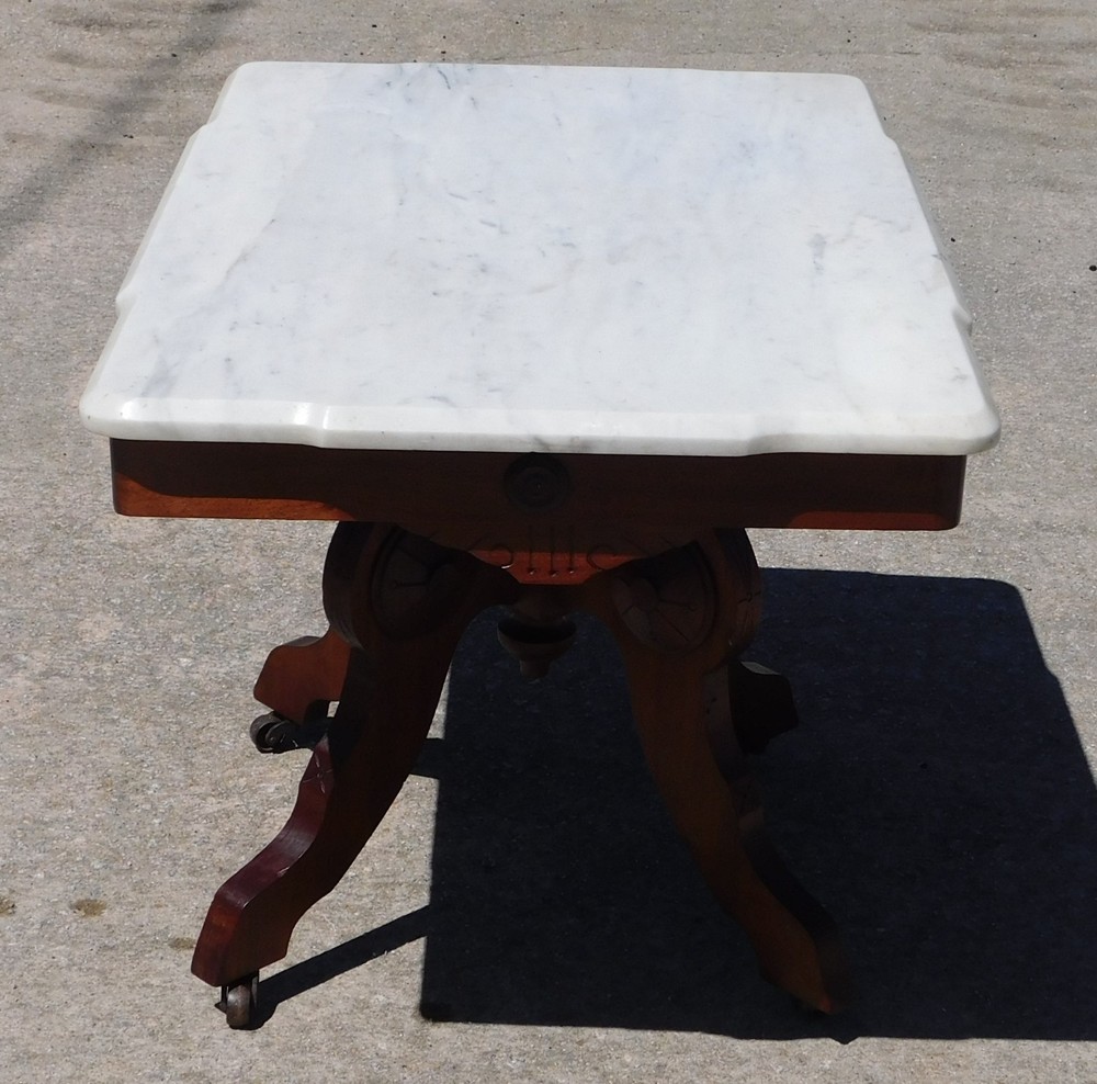 Walnut Victorian Marble Top Coffee Table