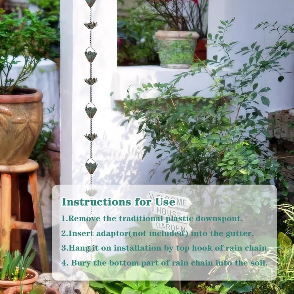 Lotus Rain Chains for Gutters, Rain Chains with 8 Cups, Adjustable Rain Catch...
