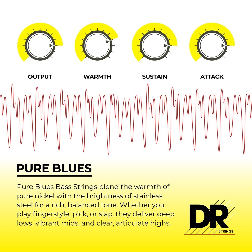 DR Strings PURE BLUES Bass Guitar Strings (PB6-30) 6-String(30-125)