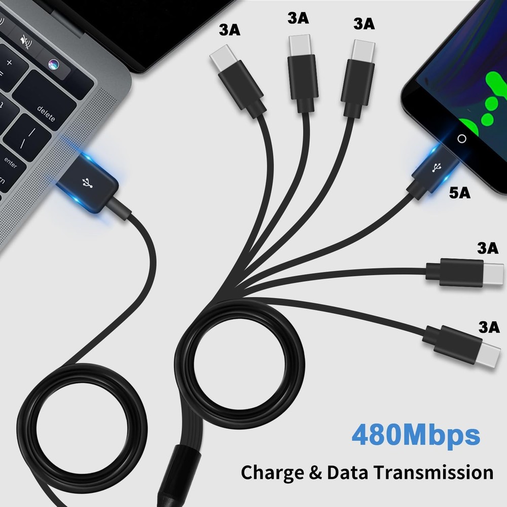 Poyiccot USB C Splitter Cable - 6 in 1 C 1.5ft, Black