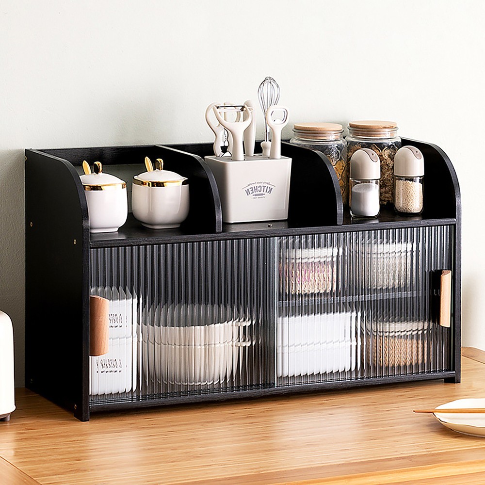 Black Storage Cabinet with Adjustable Shelves for Multi-Purpose Use