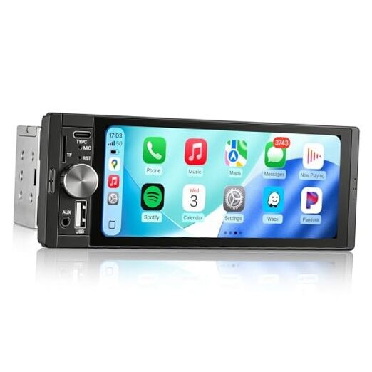 6.36 Inch Single Din Touchscreen Car Stereo Carplay Android Auto