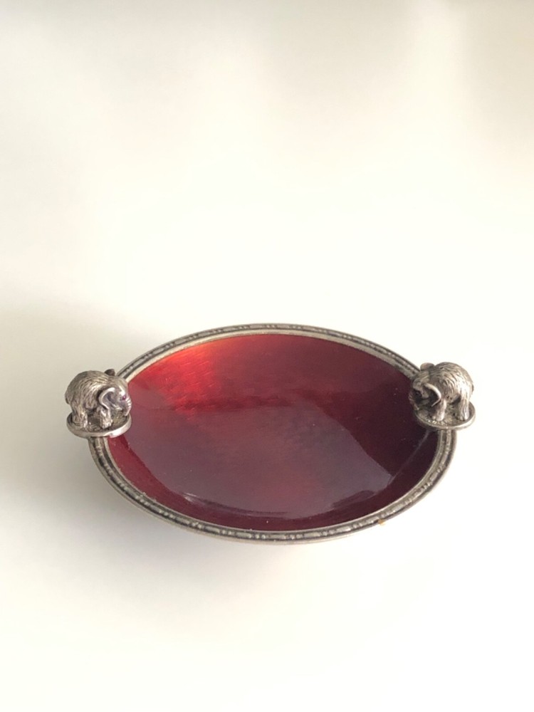 Russian silver small red enameled sweet meat dish