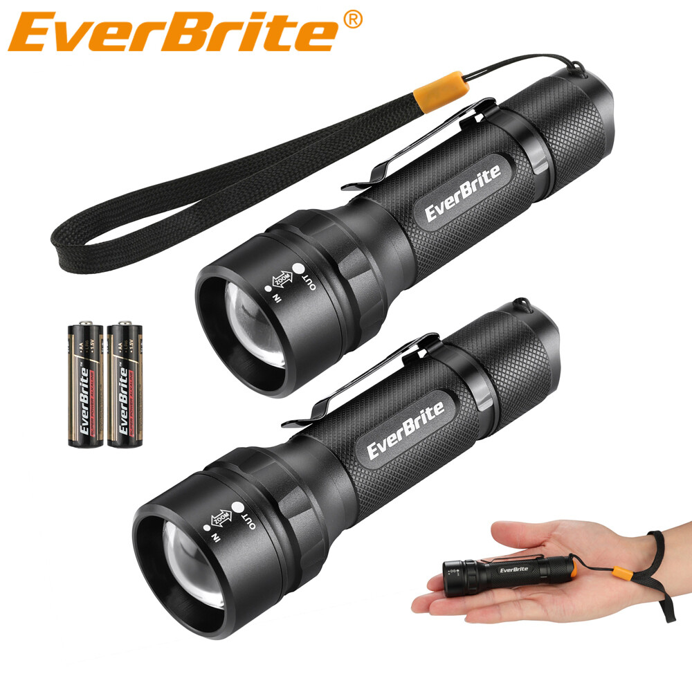 EverBrite 2PC 150Lumen Mini LED Flashlight Zoomable Adjustable Focus 3Light Mode