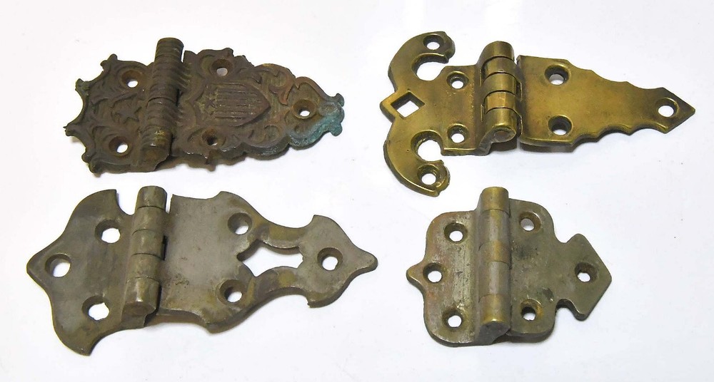 4 DIFFERENT VINTAGE BRASS OFFEST ICE BOX REFRIGERATOR HINGES