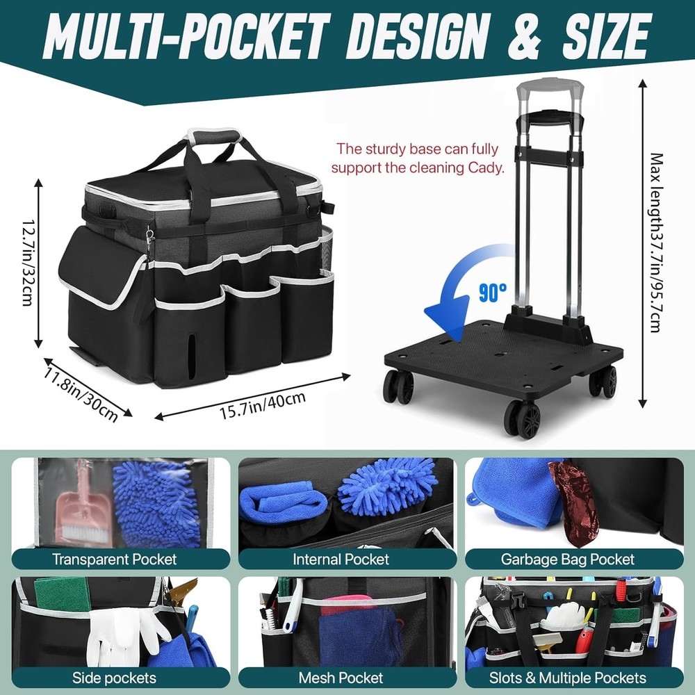 Large Rolling Cleaning Caddy Bag with Detachable Trolley for Effortless Mobility