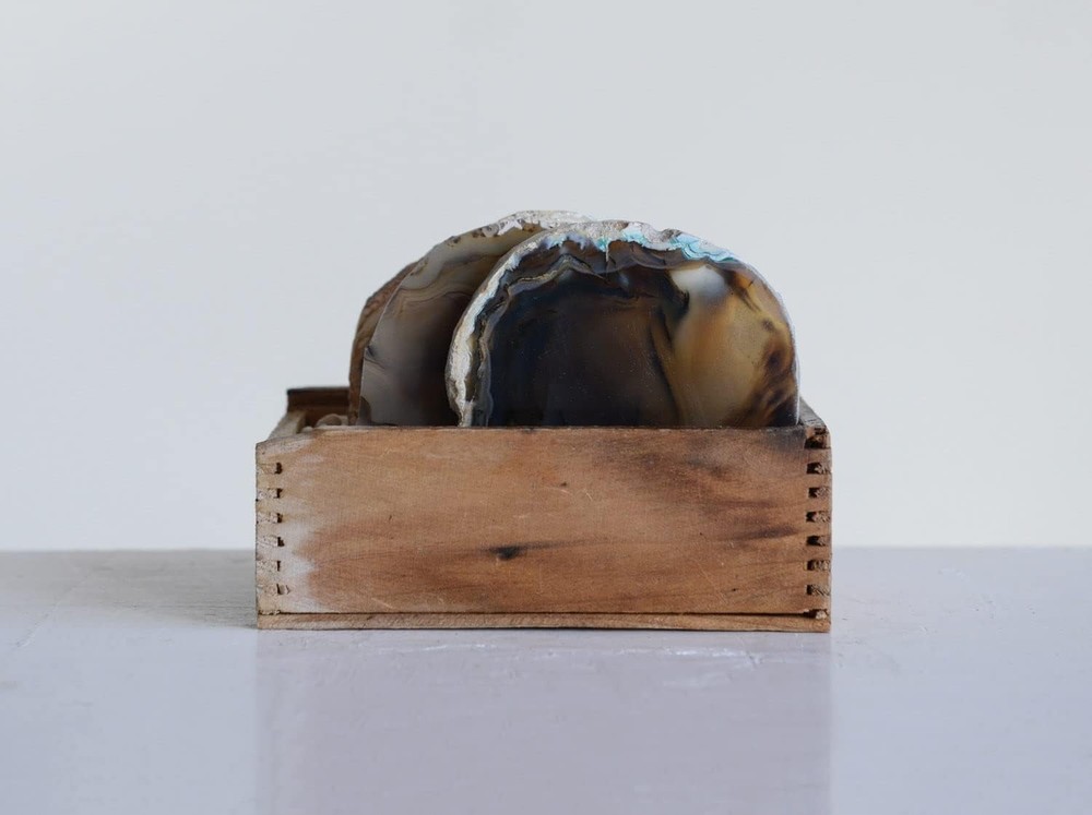 4 Piece Brown Agate Coaster Set