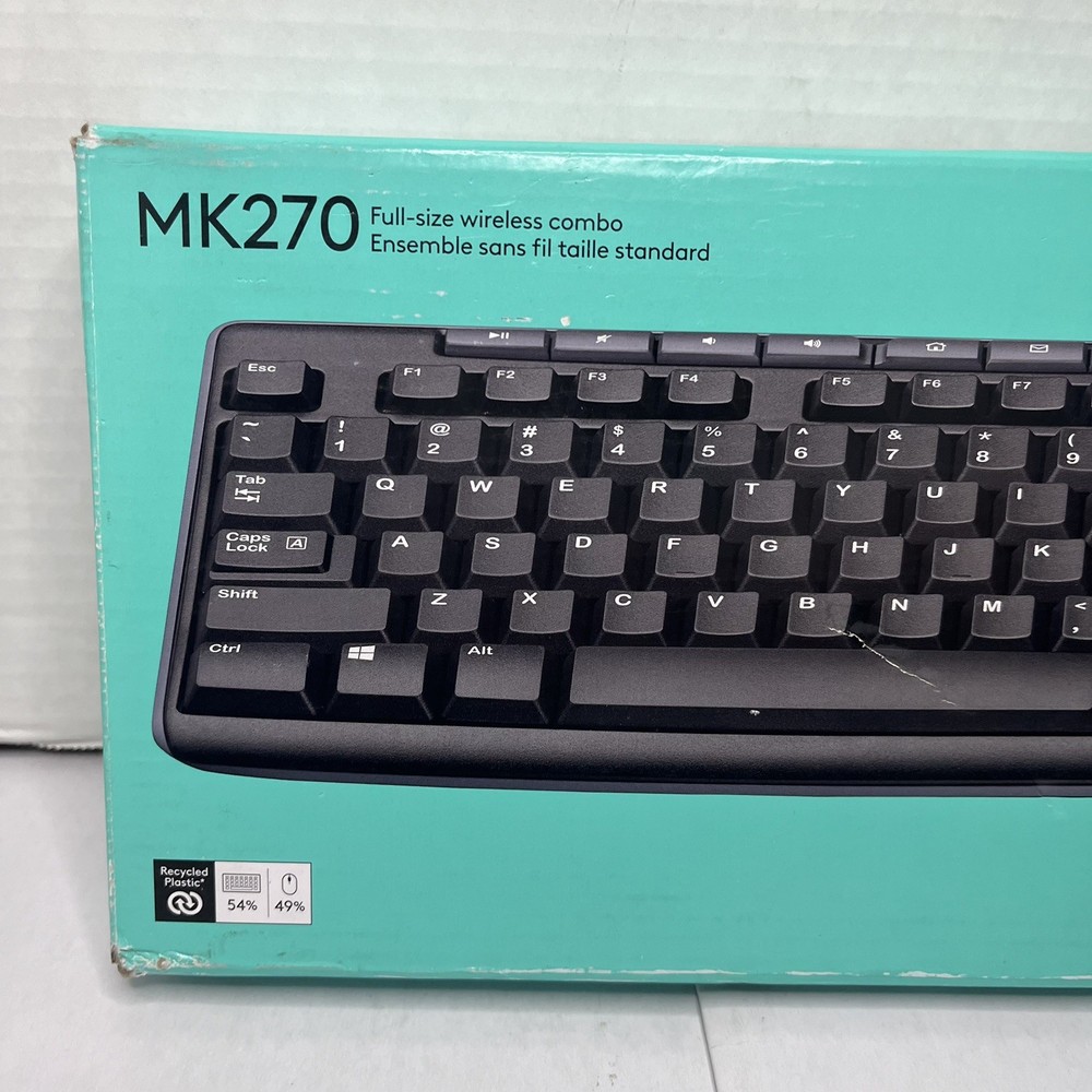 Logitech MK270 Wireless Keyboard and Mouse Combo Black USB Receiver - Open Box
