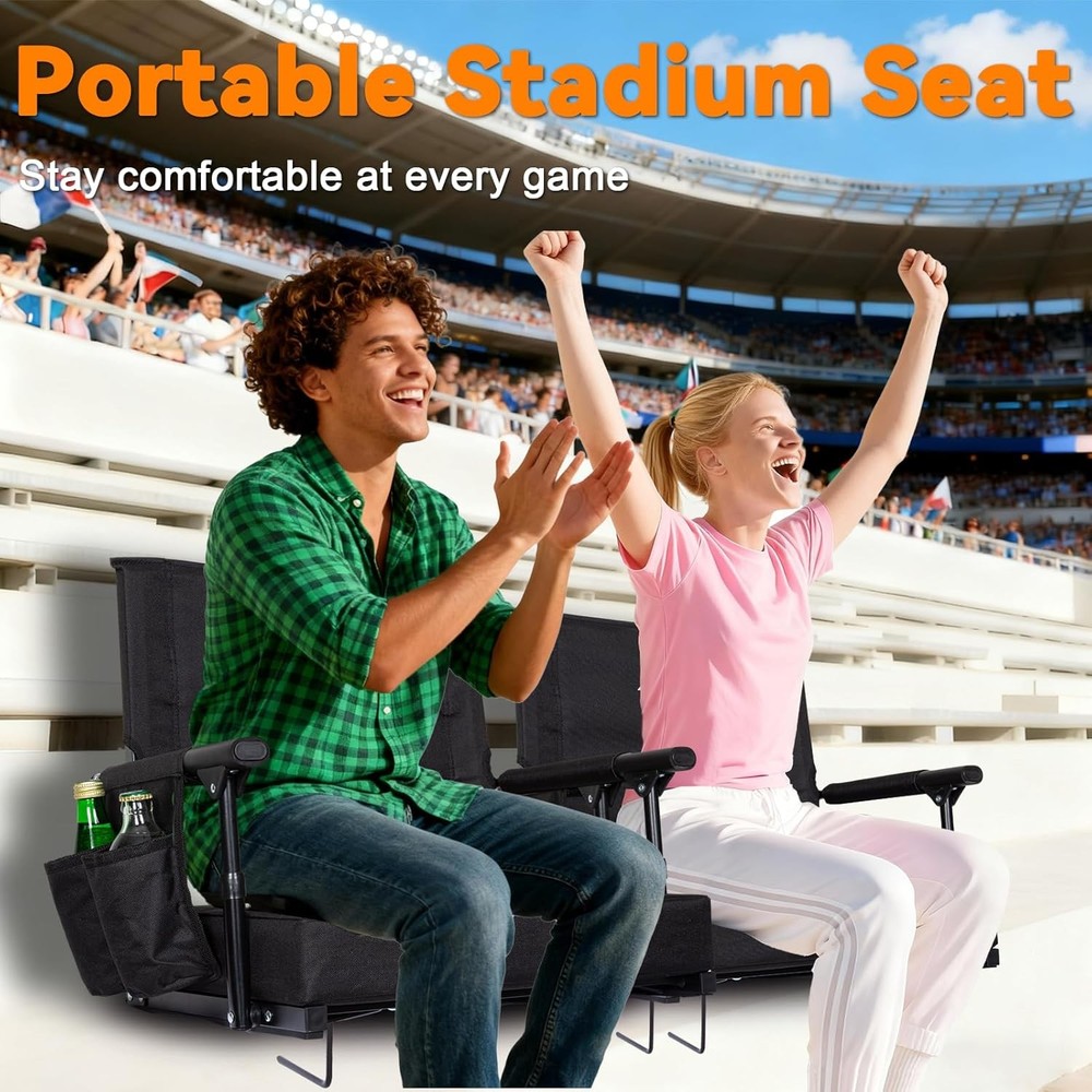 2-Pack 2.8" Thick Stadium Seats W/ Back Support & Armrests Lightweight Bleacher