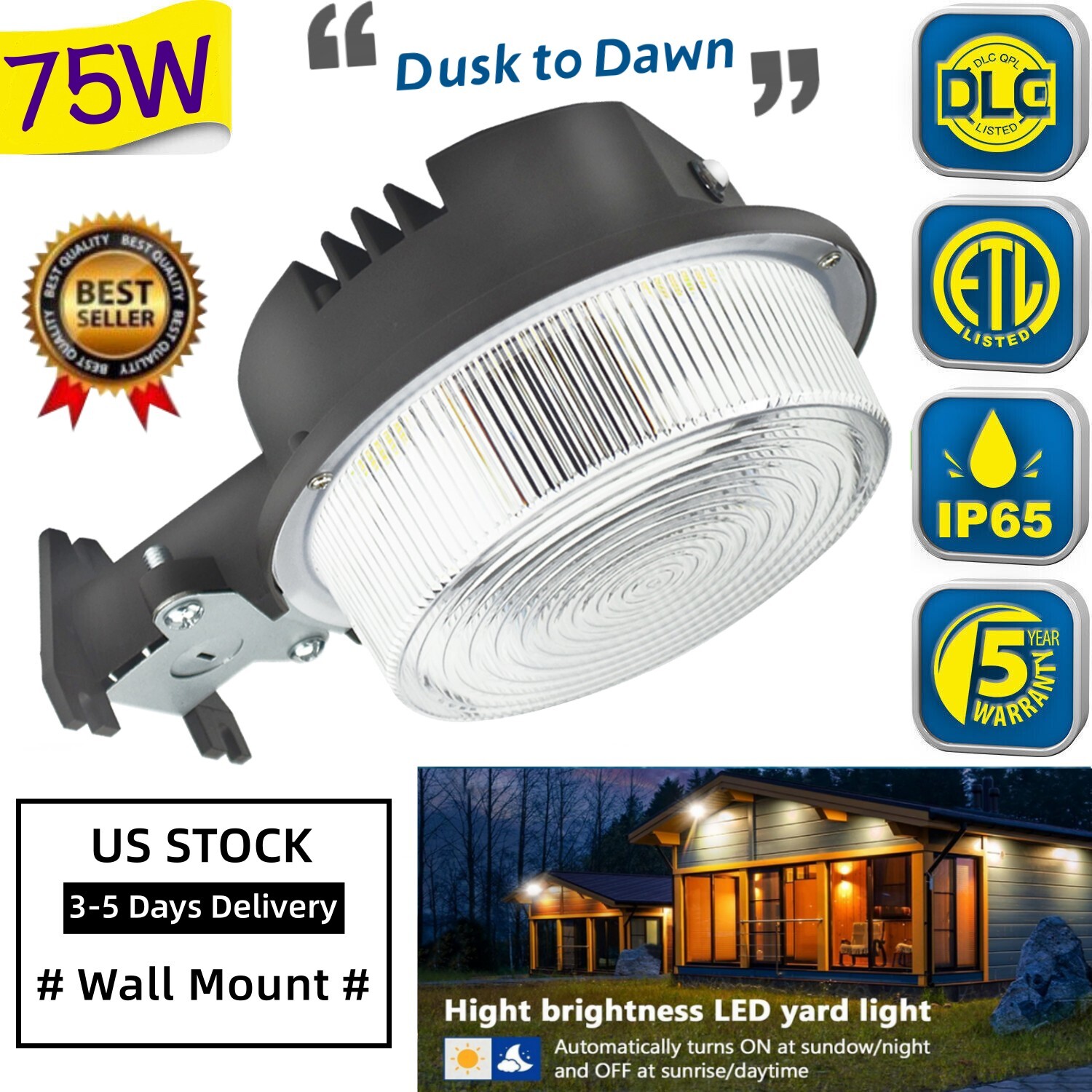 75W Outdoor Dusk to Dawn LED Wall Light – Area,Street,Garage,Barn,Security Light