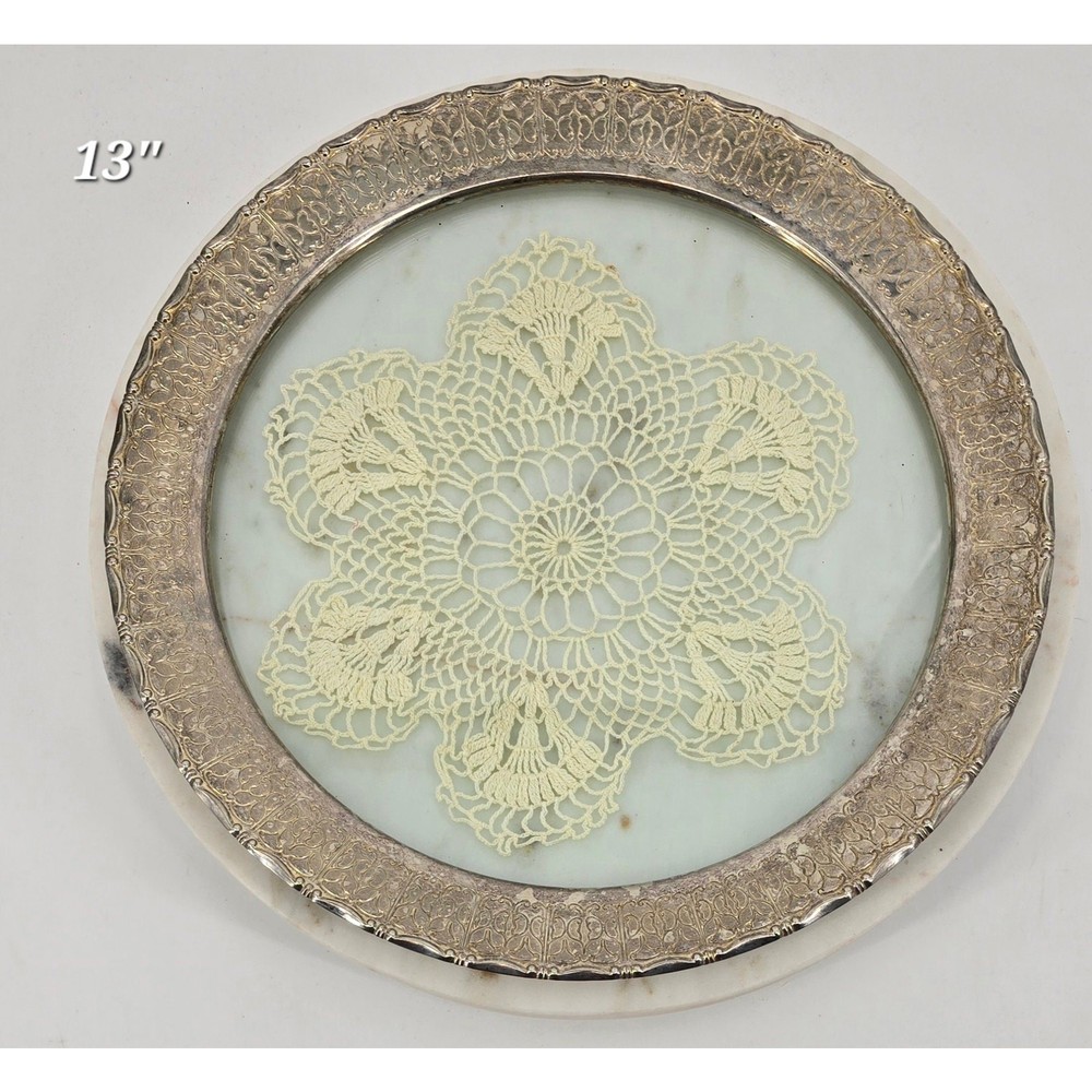 Vintage 13" Silver Tray with Removable Glass Insert Cotttagecore Victorian