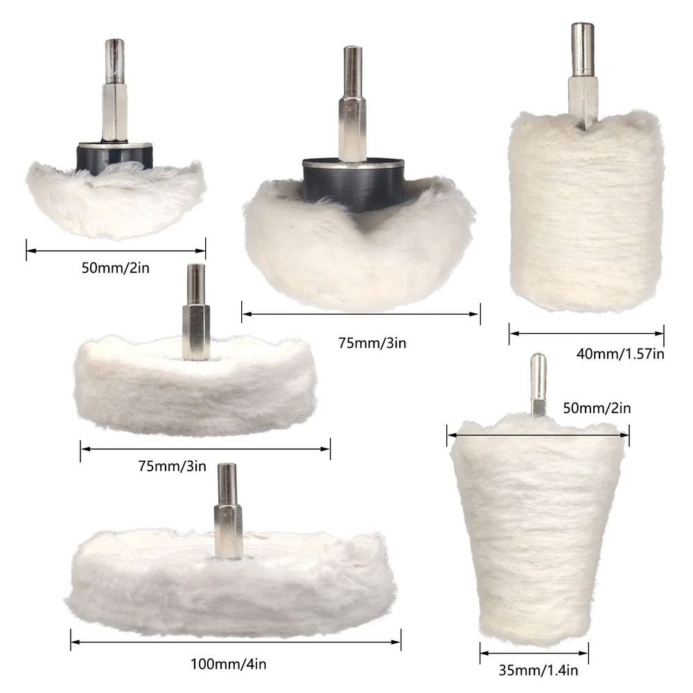 Professional Buffing Pad Kit - 6 Cotton Polishing Wheels for Multiple Surfaces