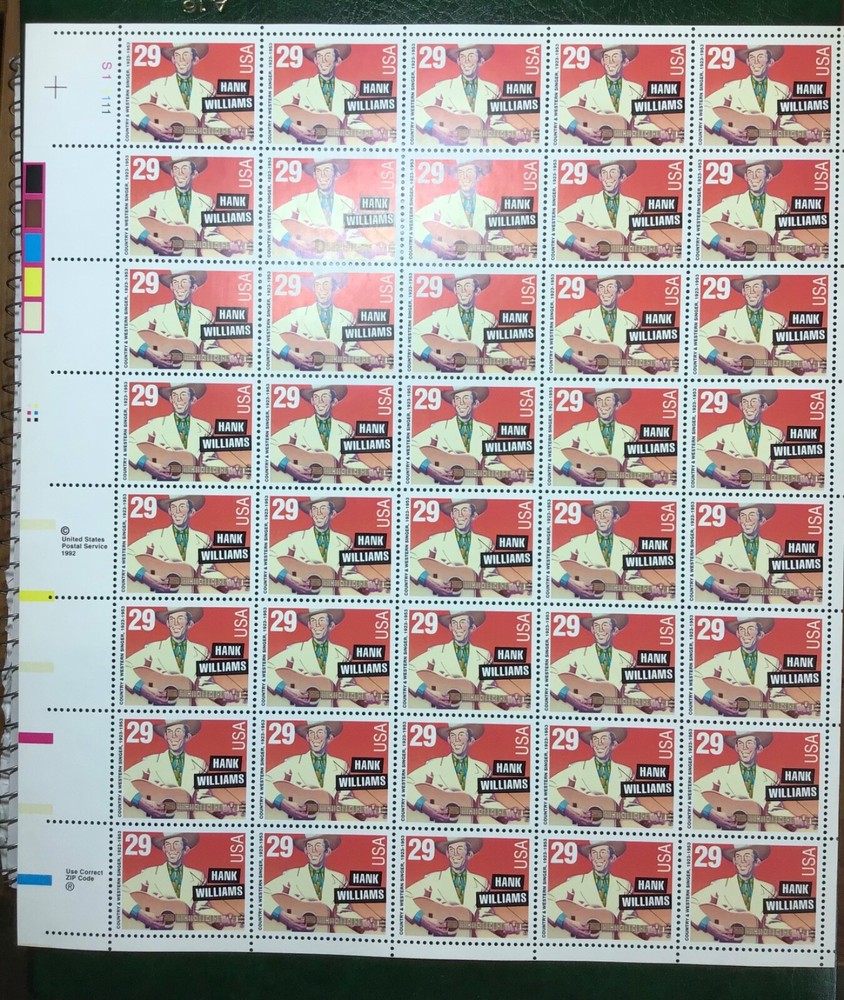 2723A 29c Hank Williams Perforation ERROR Scarce Full Mint NH Sheet