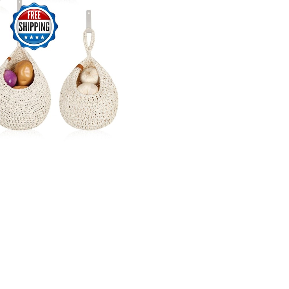 Hanging Fruit Baskets 6 Pack Wall Storage Boho Handwoven Kitchen Organizer Garli