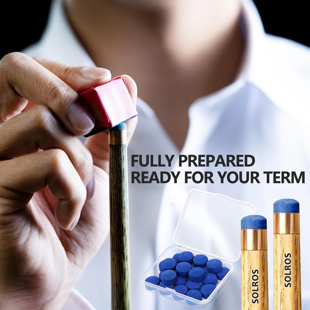 12mm Leather Pool Cue Tips Replacement Kit with Storage Box & Glue