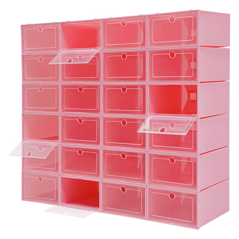 24-Pack Clear Lid Shoe Storage Boxes – Stackable & Space-Saving Solution