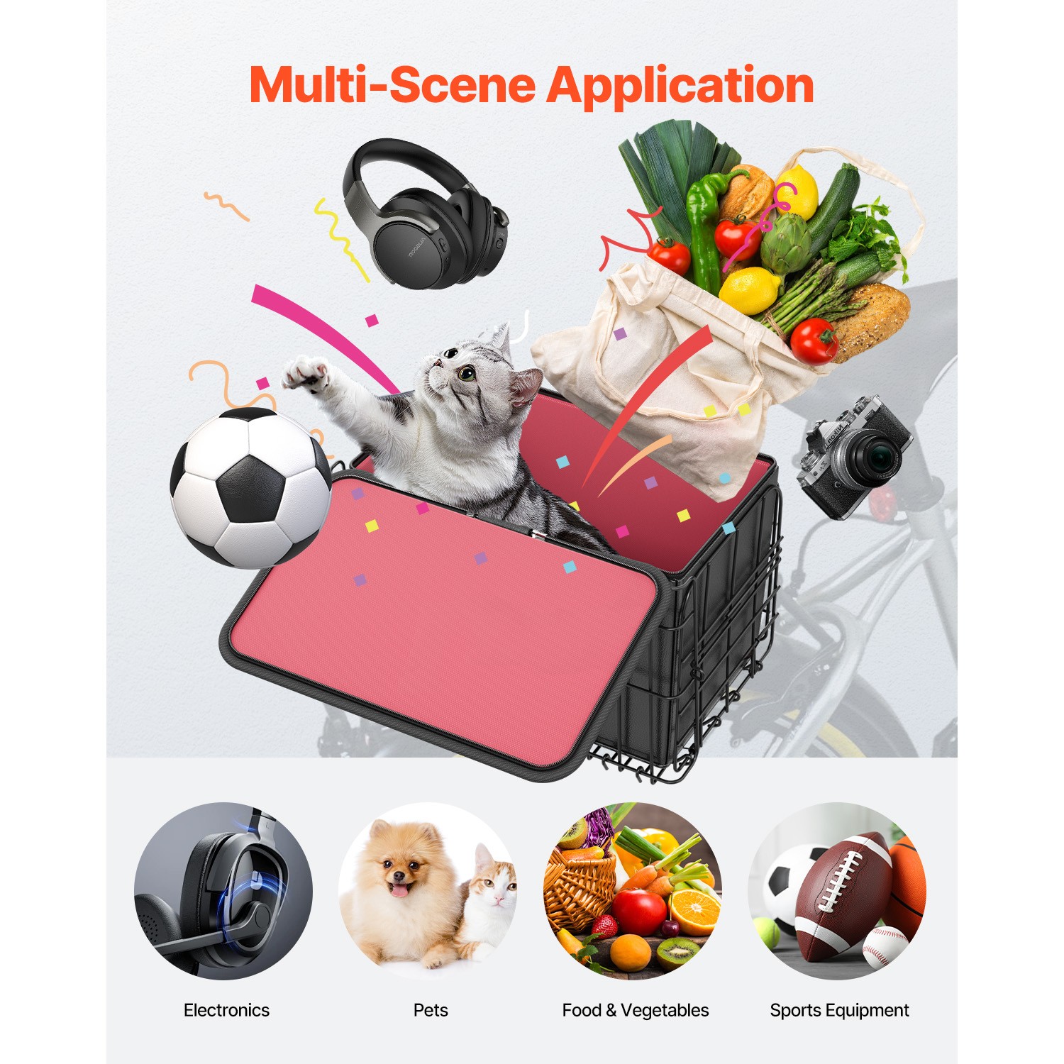 Rear Bike Basket Folding Bicycle Basket Cargo Net Liner Waterproof Cover