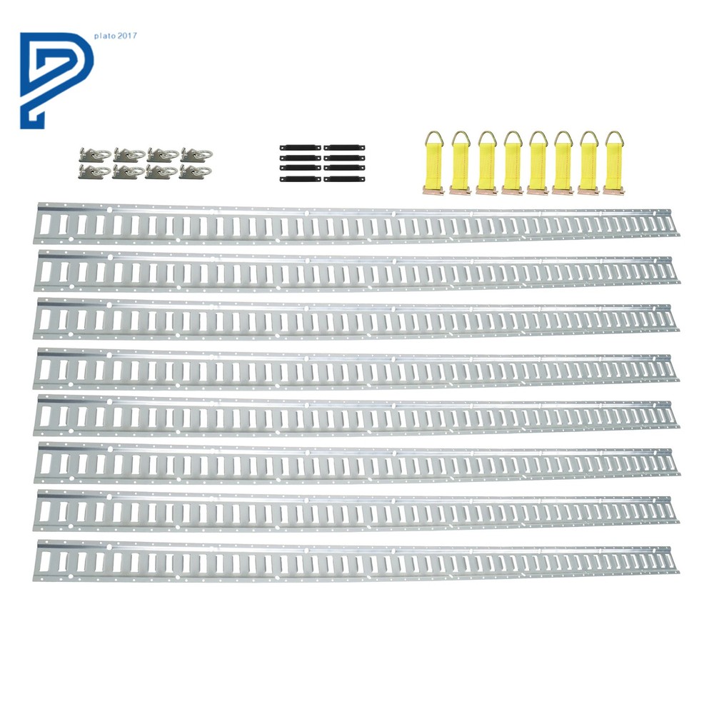 32 Pack 8' E Track Tie Down Rail Kit Galvanized Horizontal Secure Load Silver