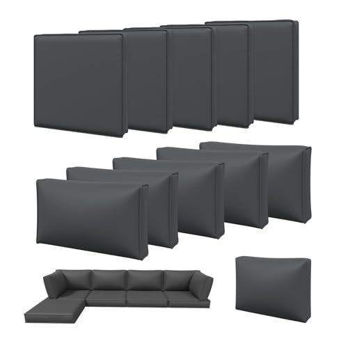 11pcs Patio Cushion Covers Replacement, Waterproof Outdoor 11 Pcs Grey
