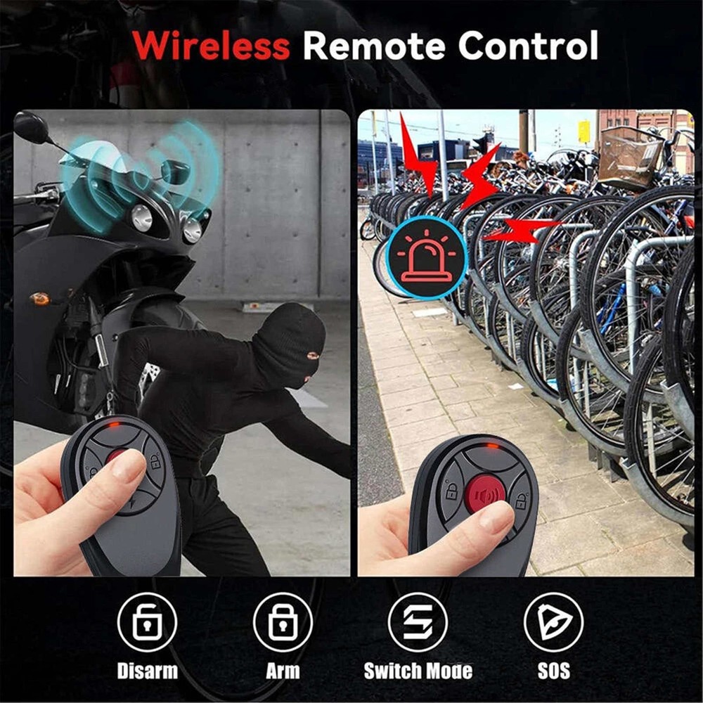 113dB Loud Security Alarm with Vibration Sensor and Wireless Remote for Bicycle