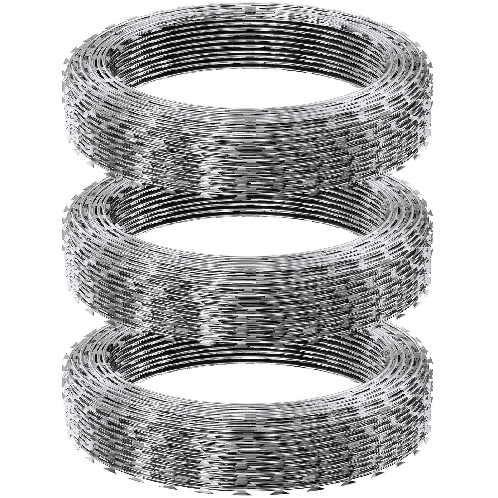 Galvanized Razor Wire, 3 Rolls Double Spiral Barbed Fencing for Garden Security