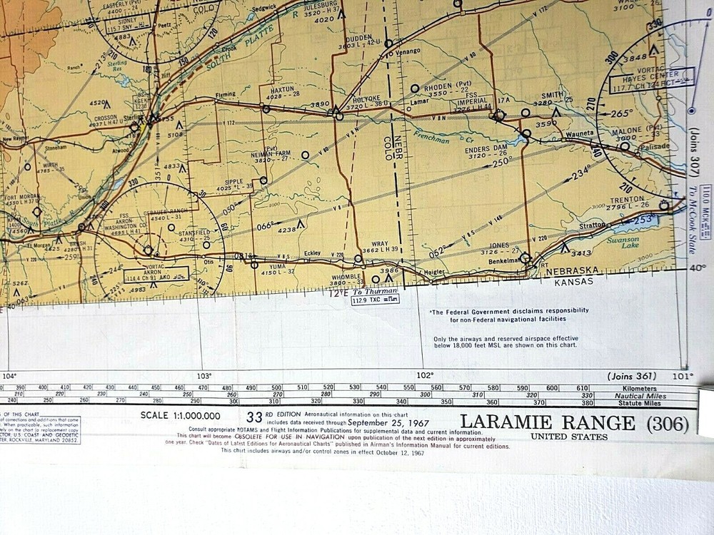 Laramie Range World Aeronautical Chart 33rd Edition 1967