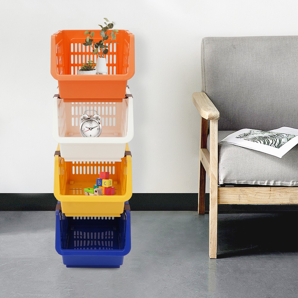 4 PCS Stacking Storage Baskets Stackable Organizer Baskets Modern Storage Bins