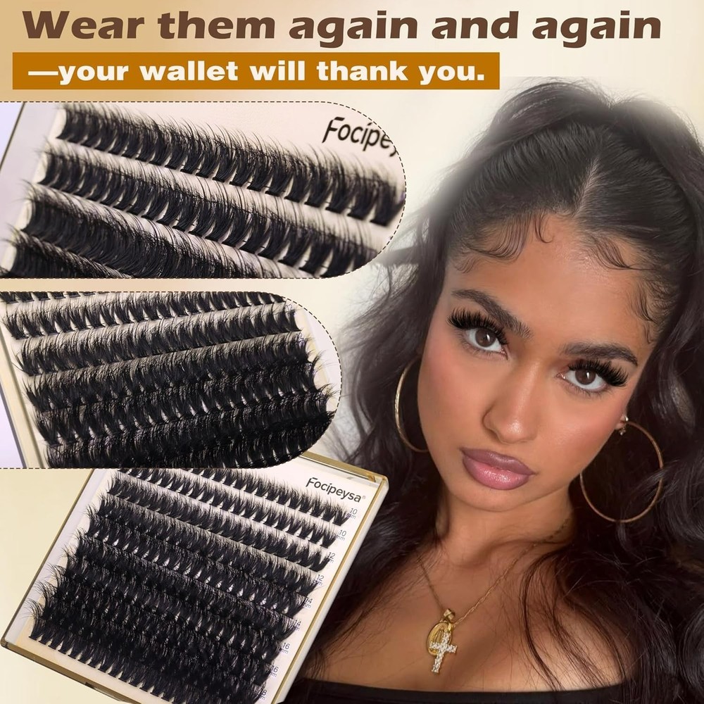 Lash Extension Kit: 200 Fluffy Clusters & Essentials for Home Application