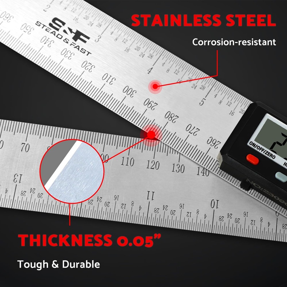 Digital Angle Finder Tool for Woodworking Ruler 7 Inch, Silver