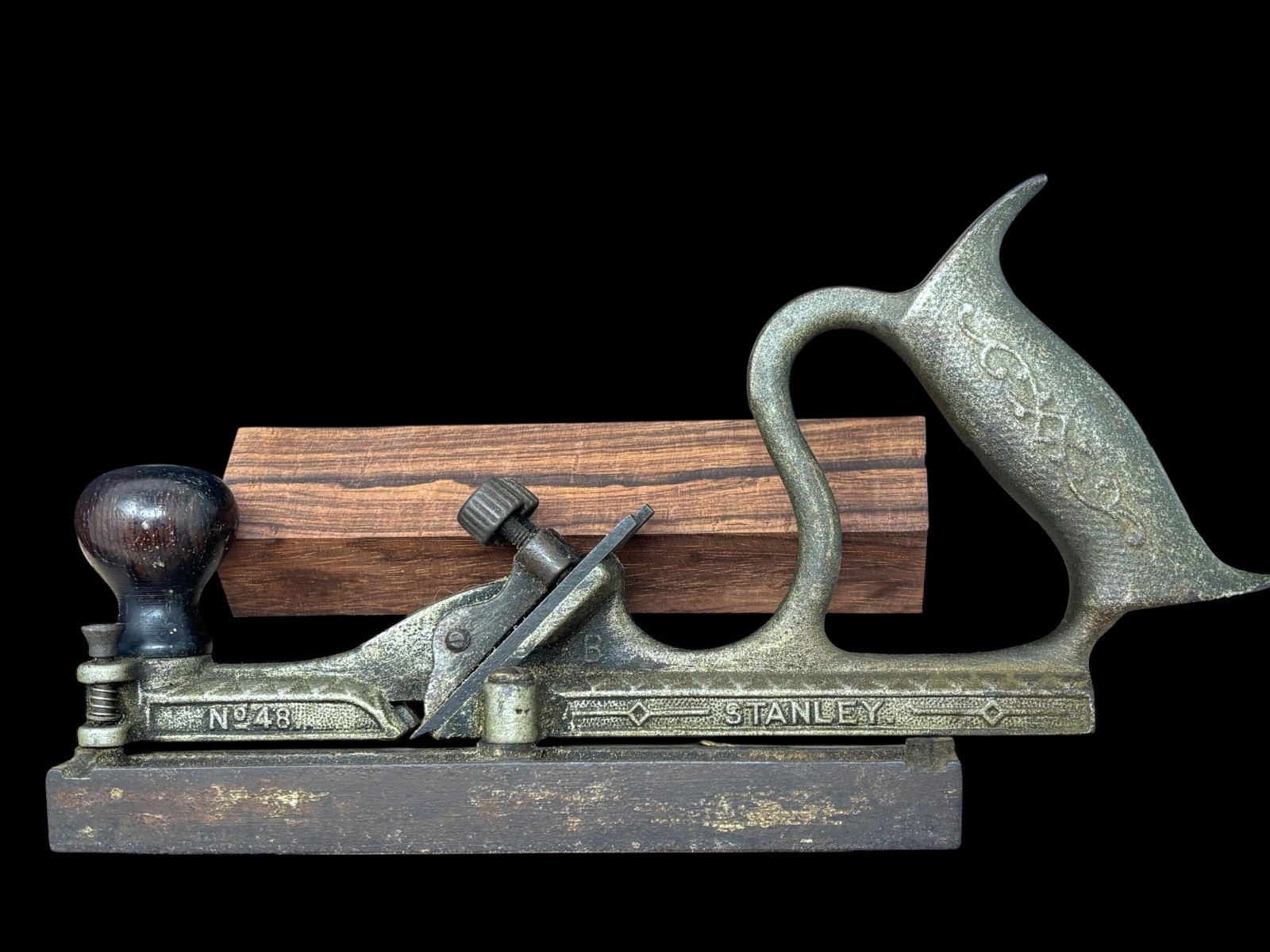 Vintage Stanley No. 48 Tongue and Groove Plane Cast Iron body, Rosewood knob