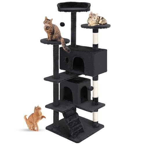 Cat Tree Cat Tower Multi-Level Durable Cat Scratching Post & 54in Dark Gray