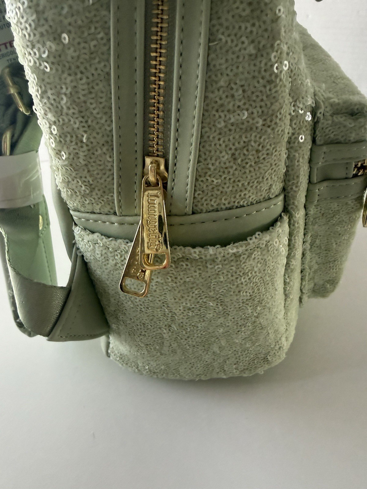 Disney Parks Loungefly Mini Backpack Mint Green Sequin Minnie Ears Bow NEW