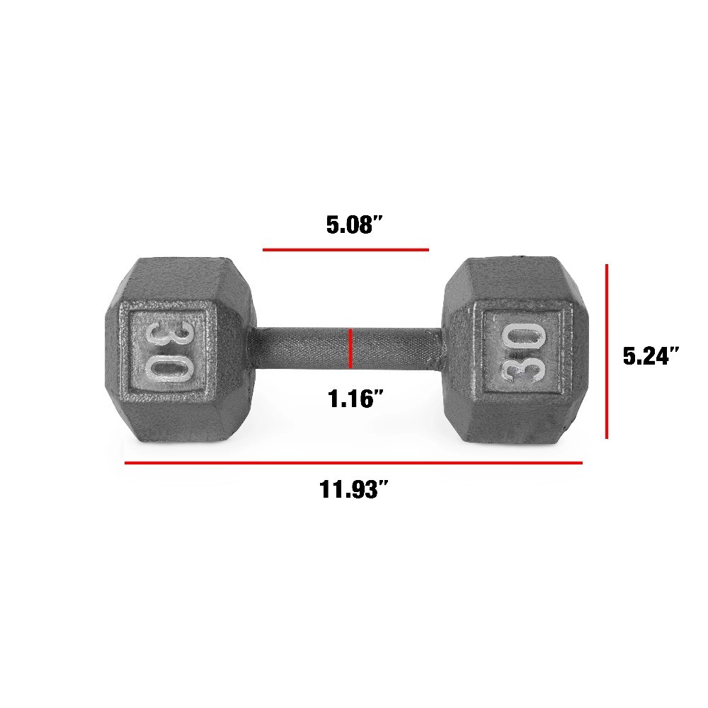 30lb Cast Iron Hex Dumbbell, Single