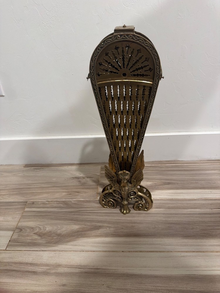 VINTAGE BRASS PEACOCK FIREPLACE SCREEN