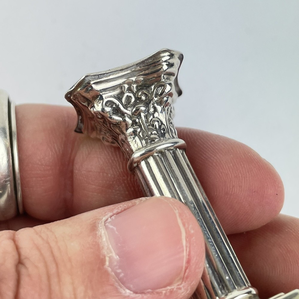 Antique Miniature Solid Silver Corinthian Column Candlestick James Deakin 5.4cm