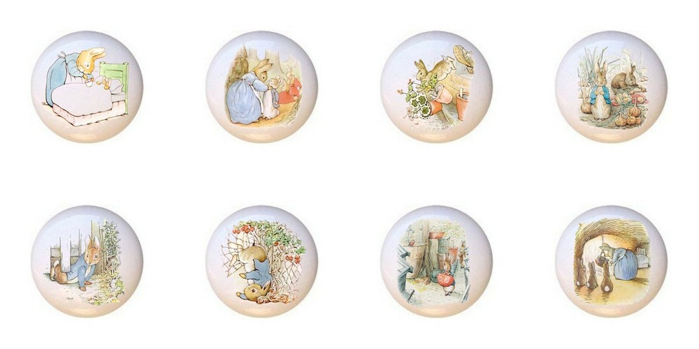 Set of 8 Peter Rabbit Benjamin Bunny CERAMIC Dresser Drawer Pulls Cabinet Knobs