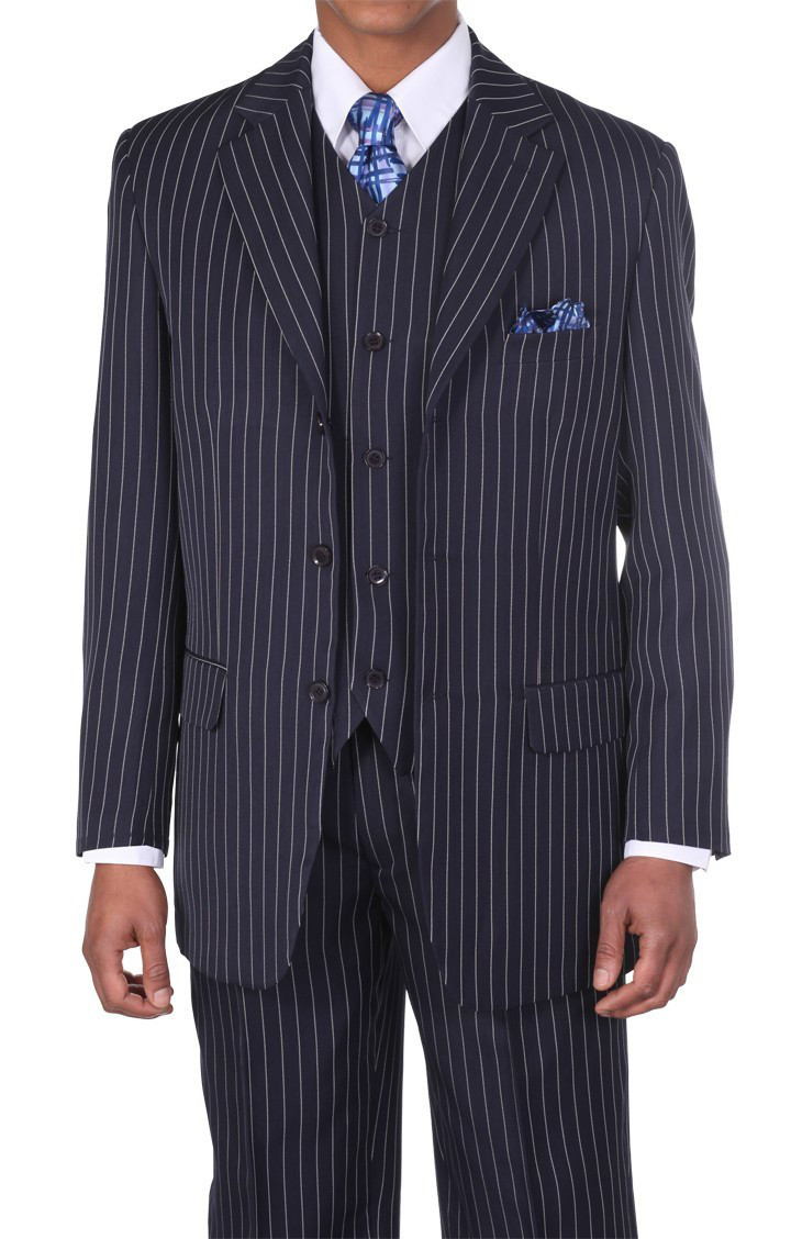 New Men's 3 piece w/ Vest Classic Luxurious Wool Feel Suits 2-Button Pinstriped
