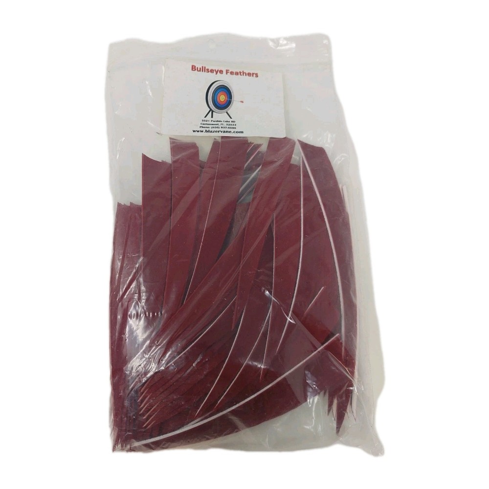 100pk Bullseye Archery Feathers 5" Right Wing: Shield Solid Deep Red Crimson