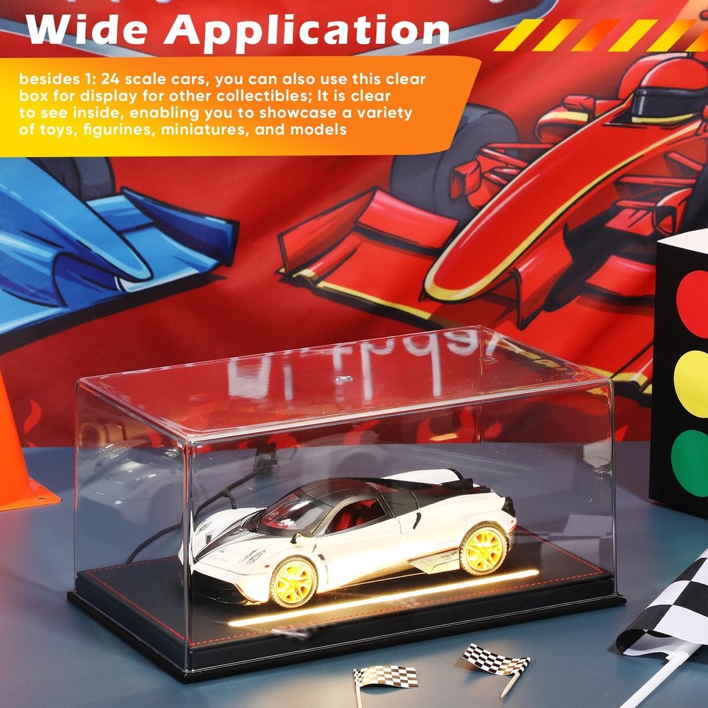 Model Car Acrylic Display Case with LED Light, Clear Diecast Display Case for...