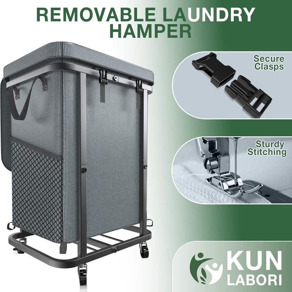 40 Gal(150L) High Grade Large Laundry Basket with Wheels, Rolling Laundry Ham...