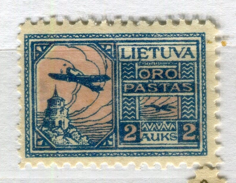 LITHUANIA; 1922 early Inauguration Airmail issue Mint hinged 2a. value