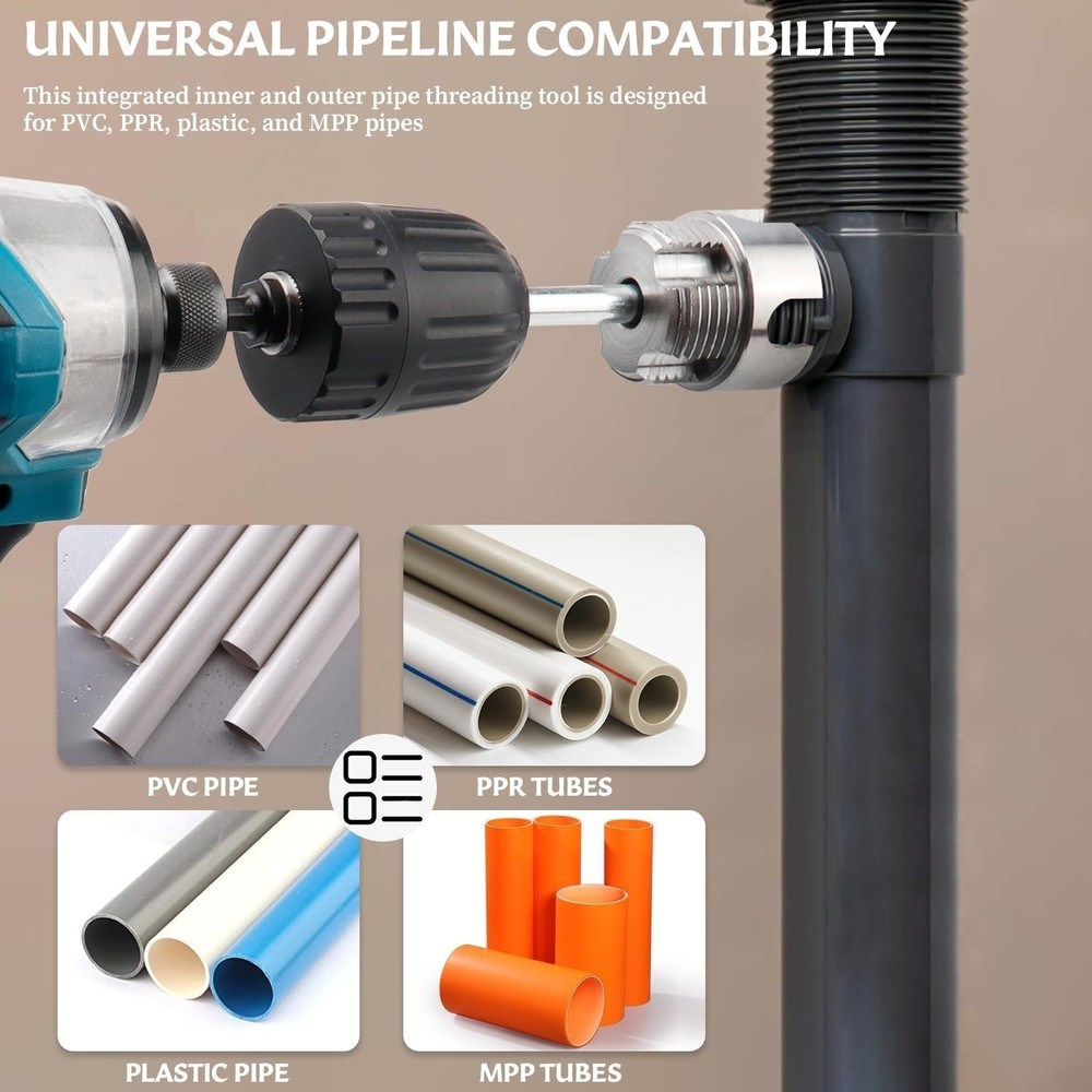 10Pcs PVCPipe Threader Kit 1/2" 3/4" 1" NPT Integrated Internal & External Pipe