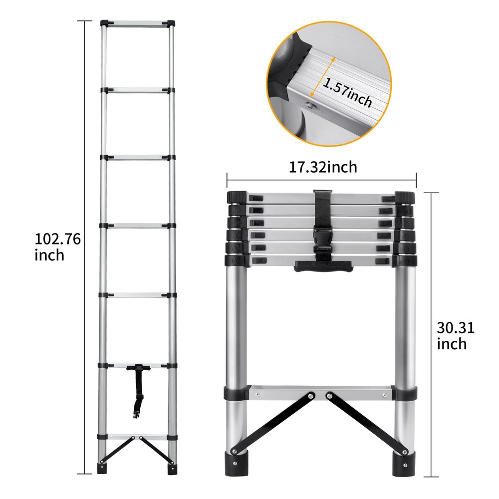 8.56' Compact Telescoping Ladder Portable User-friendly Easy-storage 330Ibs load