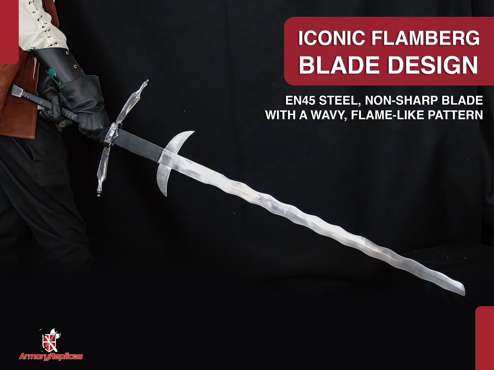 Majestic German Flamberg Two-Handed Sword with Zweihander Leather Ricasso 61"