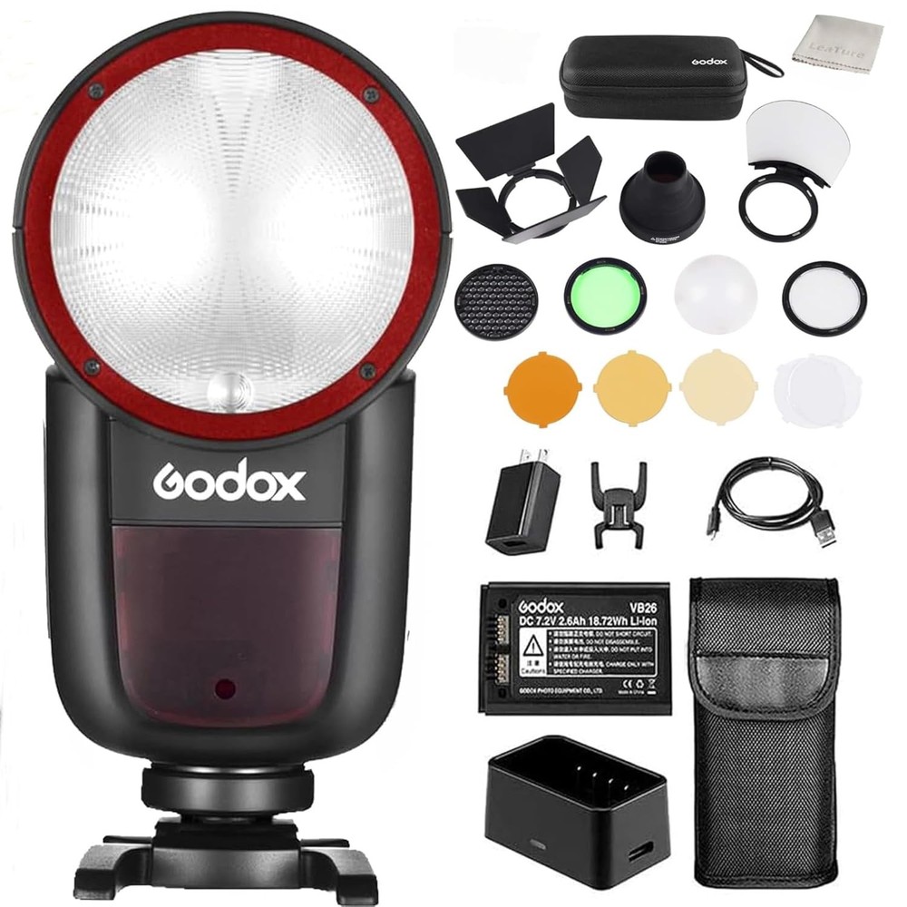 Godox V1N Round Head Flash with AK-R1 Accessory Kit for Nikon, Lighting Solution