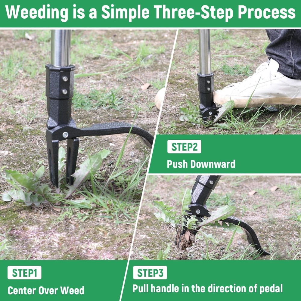 GOXAWEE Weed Puller Tool, 4-Claw Stand Up Weeder with Adjustable 46” Handl