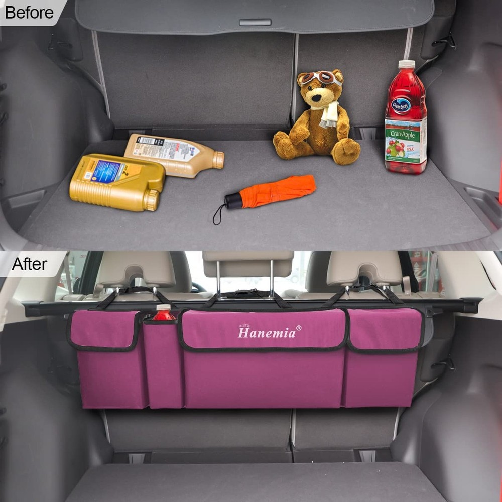 Hanemia Car Trunk Organizer, Backseat Hanging Storage with 4 Large Pockets, C...