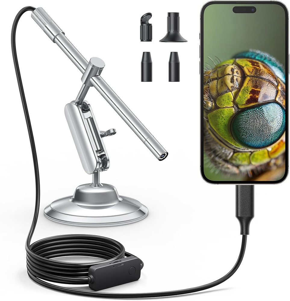 USB-C Digital Microscope, 10X-200X Magnification, Portable with LED Lights