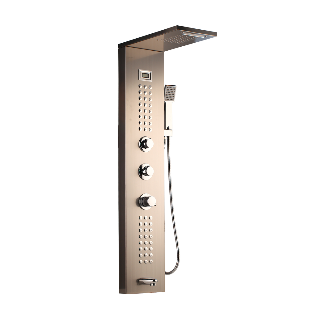 Bathroom Rose Gold Digital Shower Panel Waterfall&Rain Shower Column Massage Jet